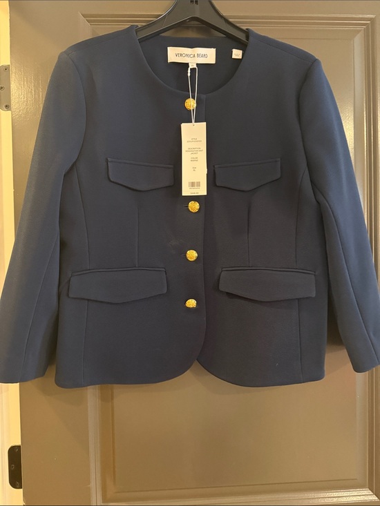 Veronica Beard Jackets & Blazers - Veronica Beard Kensington Knit Jacket Marine Collarless Blazer with Gold Buttons